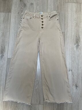 EASEL- Button-Front Wide-Leg Jeans in Light Beige-Womens-M